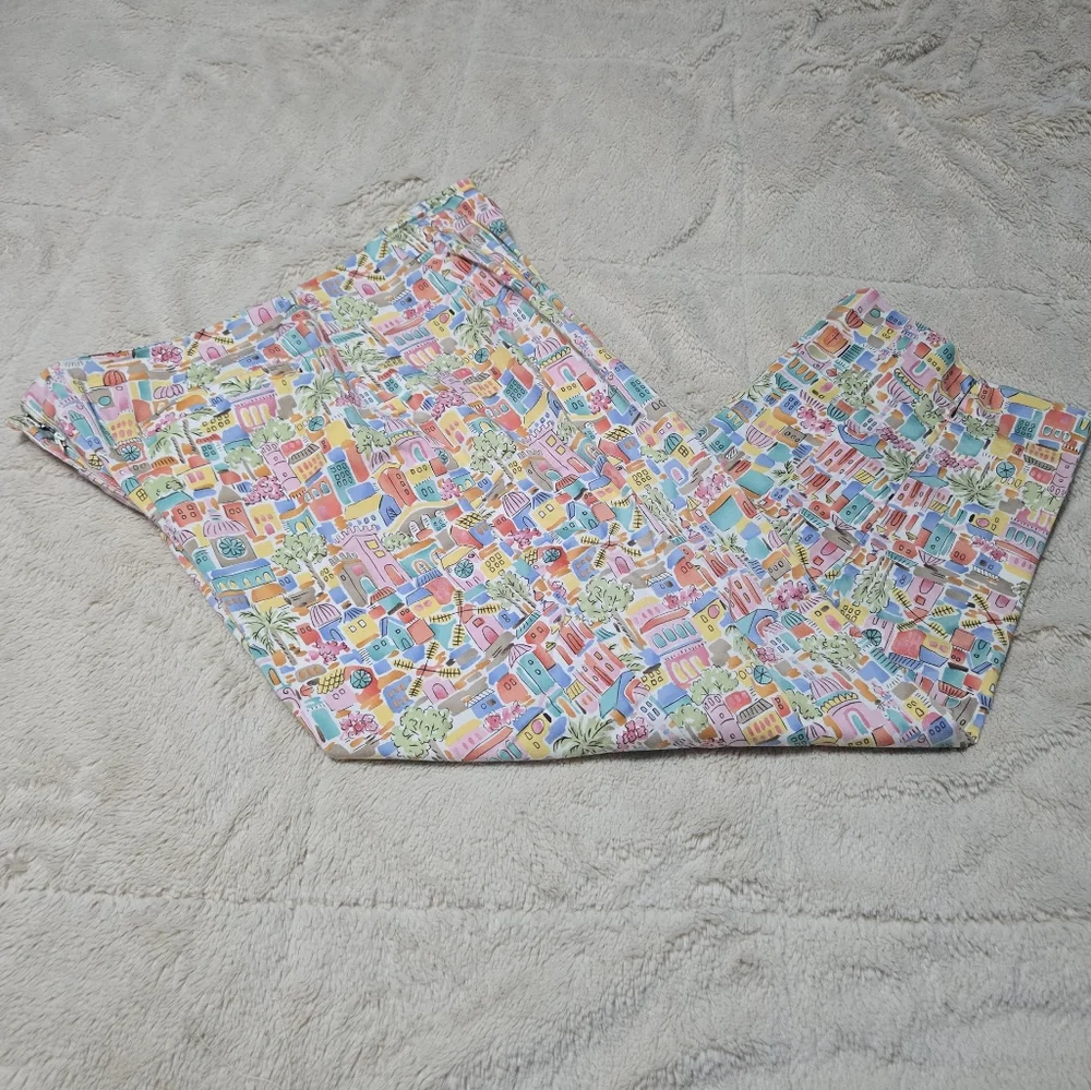 Talbots Italian Coastal Beach Print Crop Ankle Pants Stretch Colorful 10 P - Picture 15 of 16